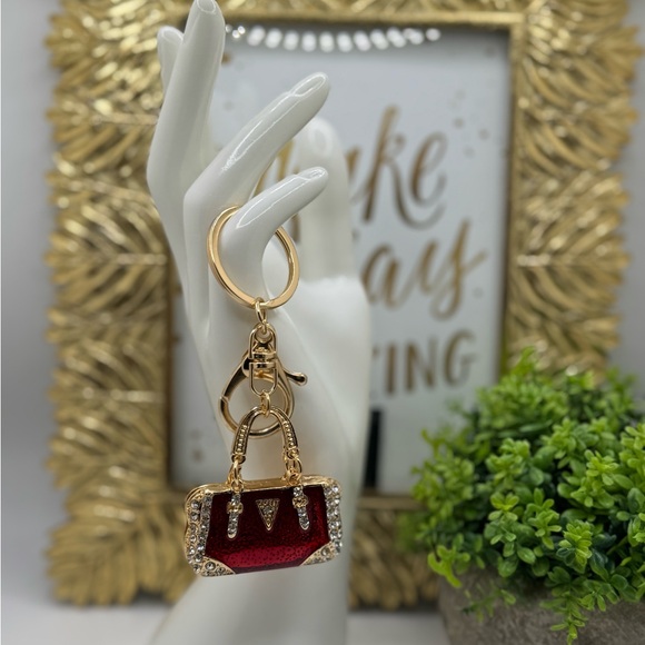 Accessories - Handbag Shaped Purse Charm Keychain Red and Gold
